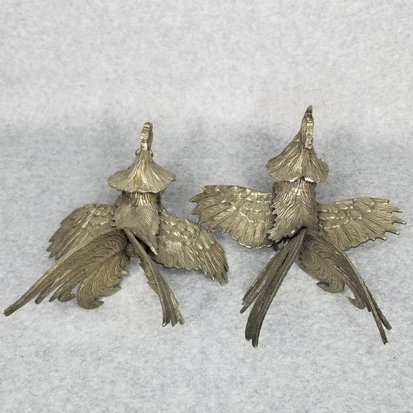 Pair Fighting Gamecock Roosters Vintage Italian Brass Figurines Made in Italy - Picture 8 of 17